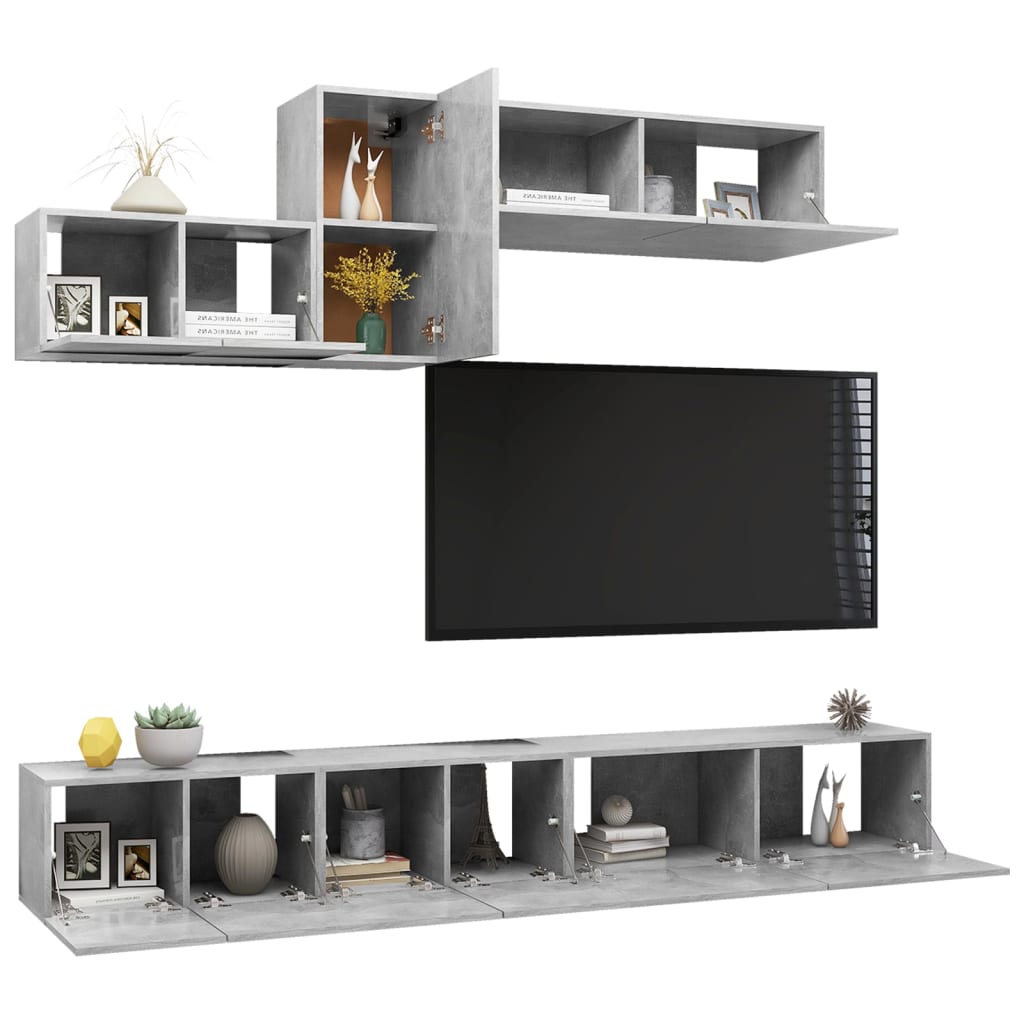 Set di Mobili Porta TV 6 pz Grigio Cemento in Legno Multistrato - homemem39