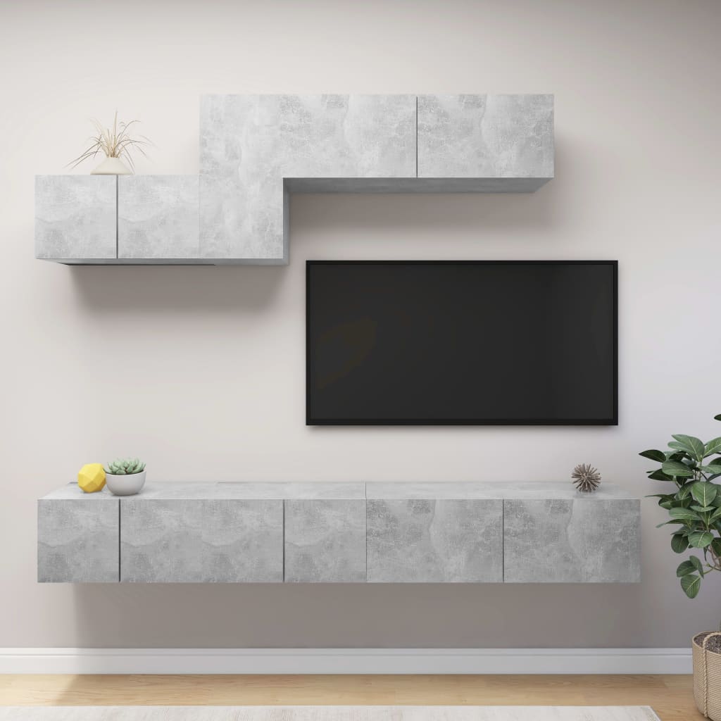 Set di Mobili Porta TV 6 pz Grigio Cemento in Legno Multistrato - homemem39
