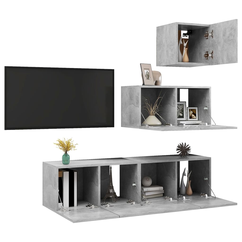 Set di Mobili Porta TV 4 pz Grigio Cemento in Legno Multistrato - homemem39