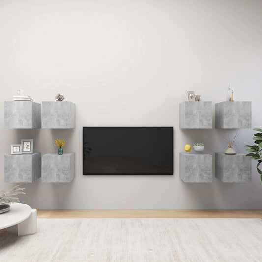 Mobili Porta TV a Parete 8 pz Grigio Cemento 30,5x30x30 cm