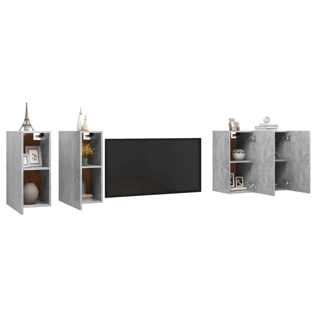 Mobili Porta TV 4 pz Grigio Cemento 30,5x30x60 cm Multistrato
