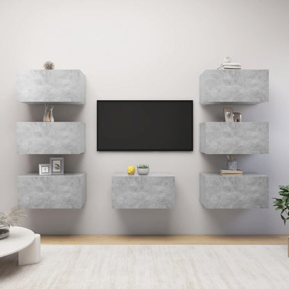 Mobili Porta TV 7 pz Grigio Cemento 30,5x30x60 cm Multistrato