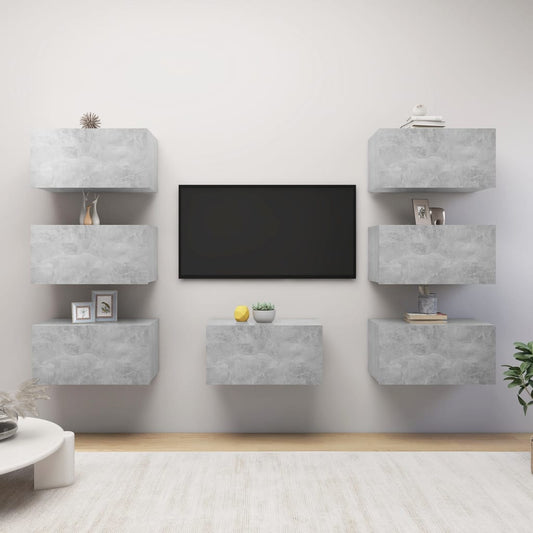 Mobili Porta TV 7 pz Grigio Cemento 30,5x30x60 cm Multistrato