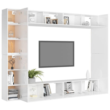 Set di Mobili Porta TV 8 pz Bianco Lucido in Legno Multistrato