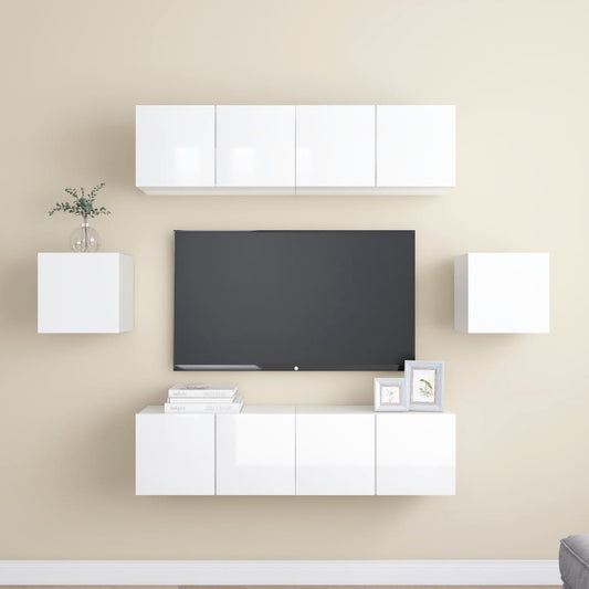 Set di Mobili Porta TV 6 pz Bianco Lucido in Legno Multistrato