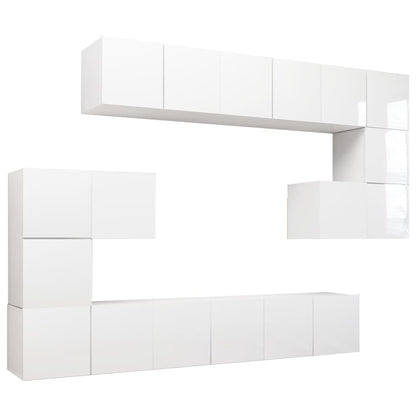 TV Stand Furniture Set 10 pcs Gloss White in Multilayer Wood