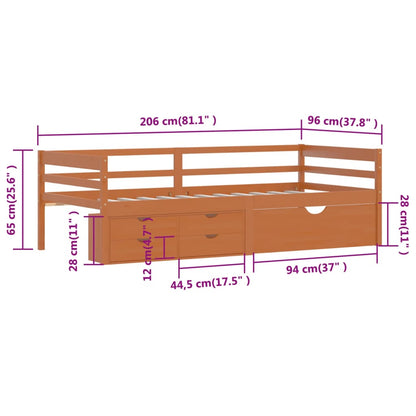 Giroletto con Cassetti Grigio Scuro in Legno di Pino 90x200 cm | homemem39