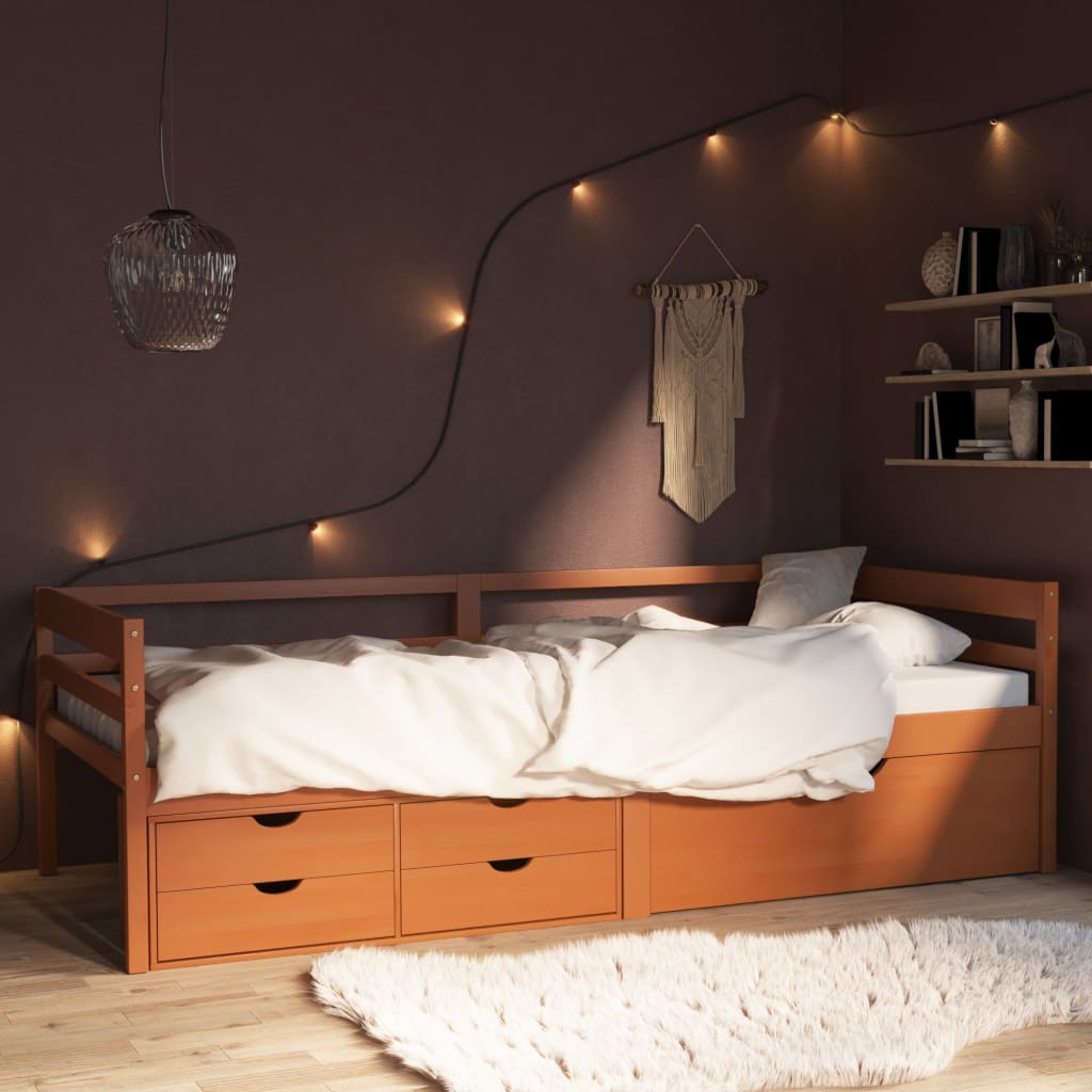 Giroletto con Cassetti Grigio Scuro in Legno di Pino 90x200 cm | homemem39