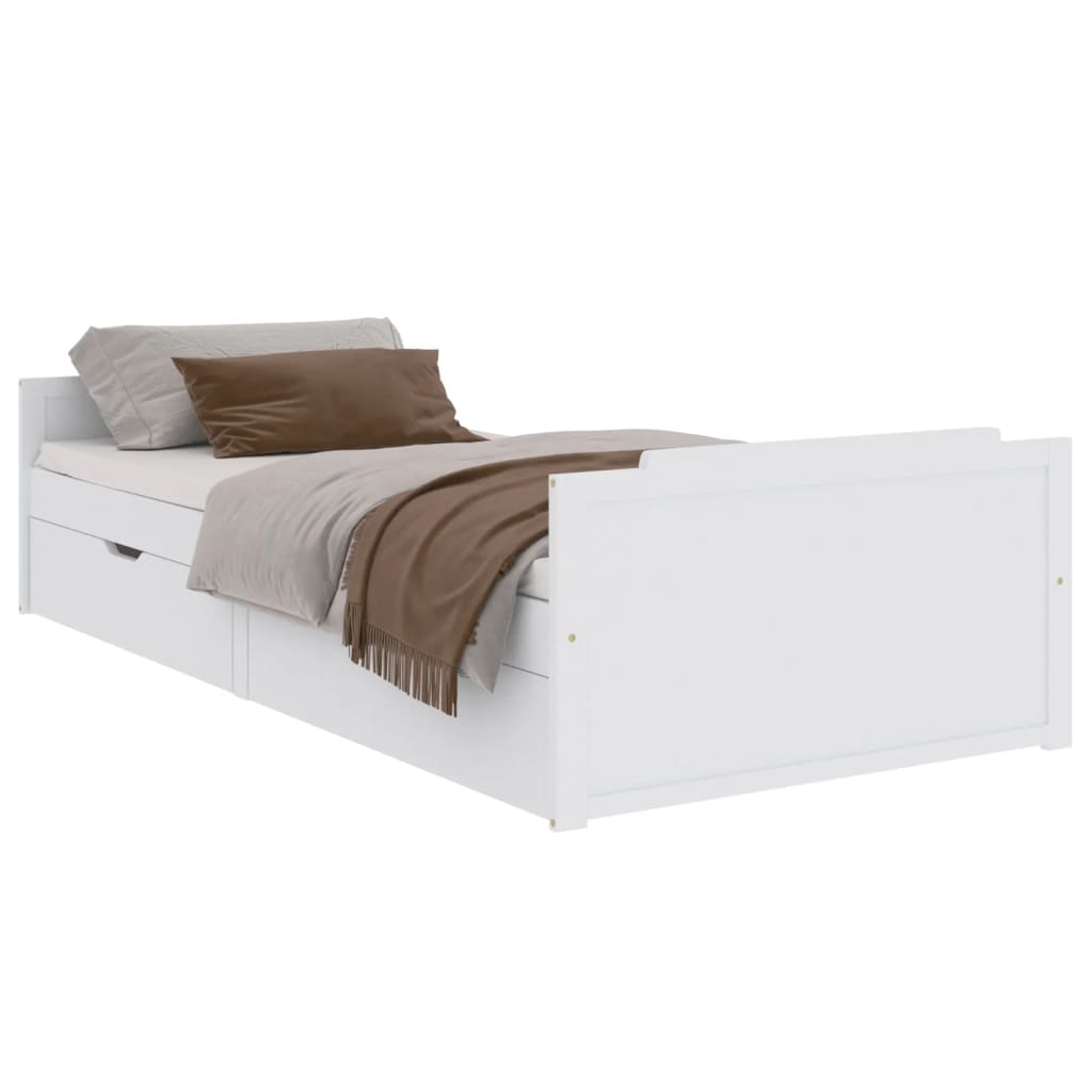 Giroletto Bianco con Cassetti Legno Massello di Pino 90x200cm | homemem39