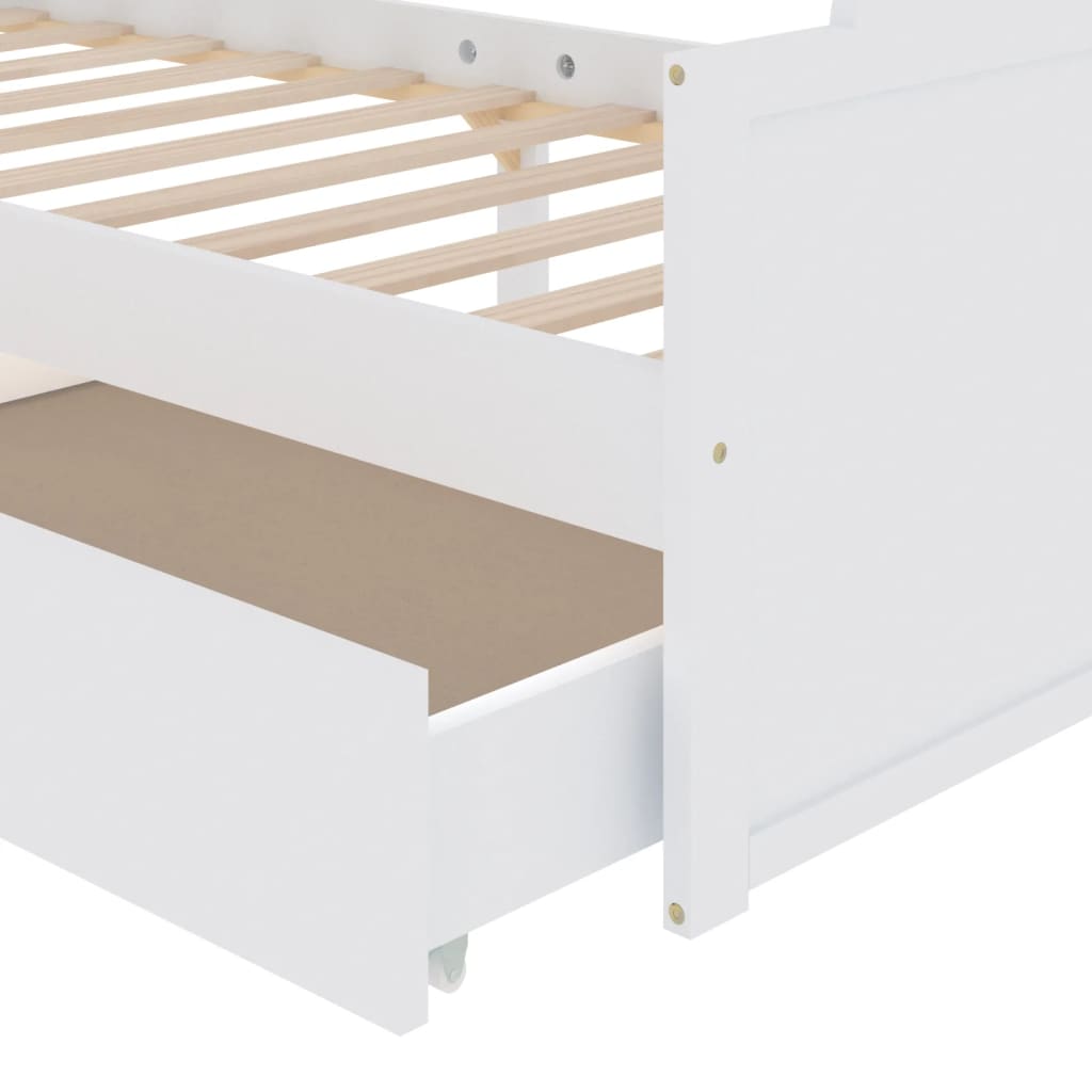 Giroletto Bianco con Cassetti Legno Massello di Pino 90x200cm | homemem39
