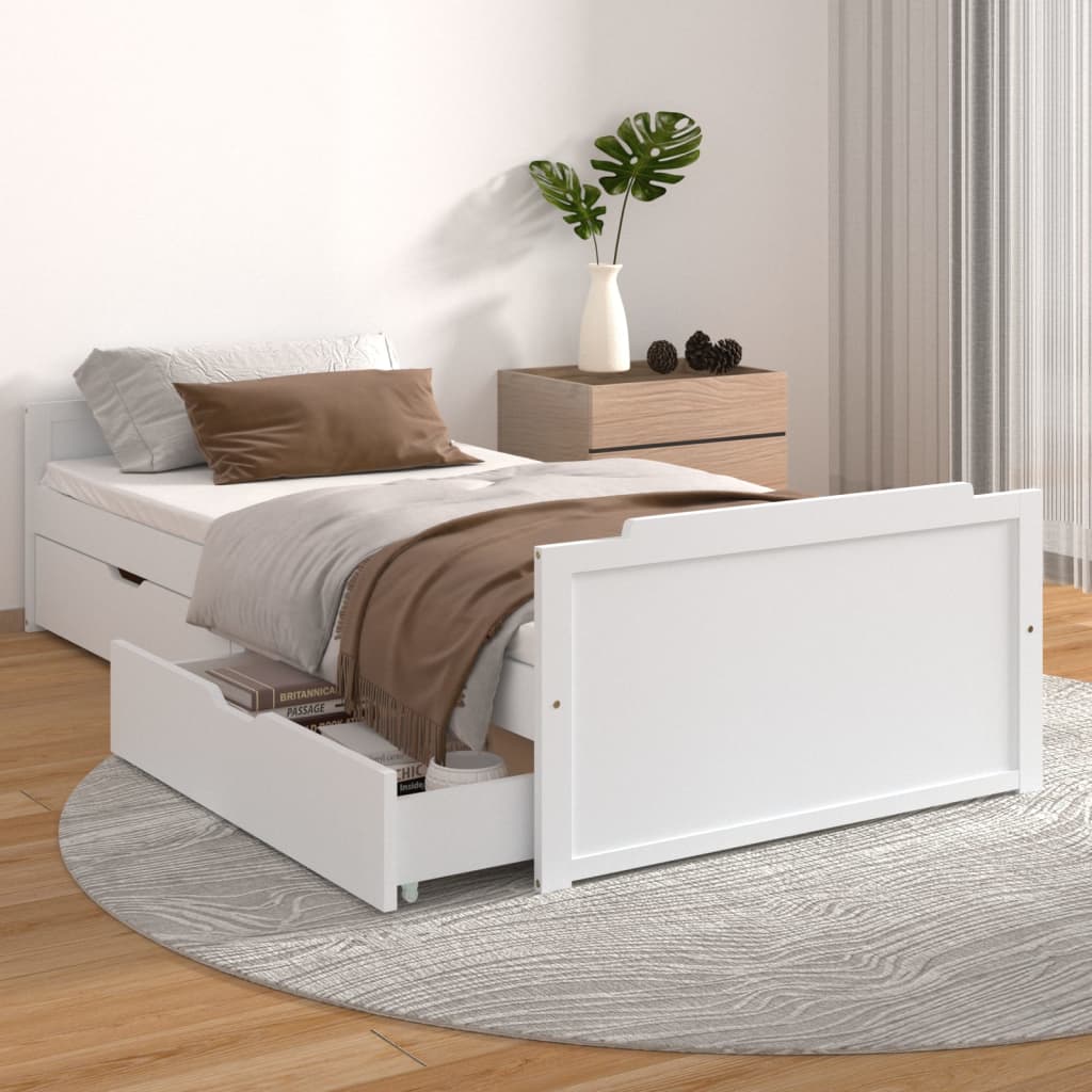 Giroletto Bianco con Cassetti Legno Massello di Pino 90x200cm | homemem39