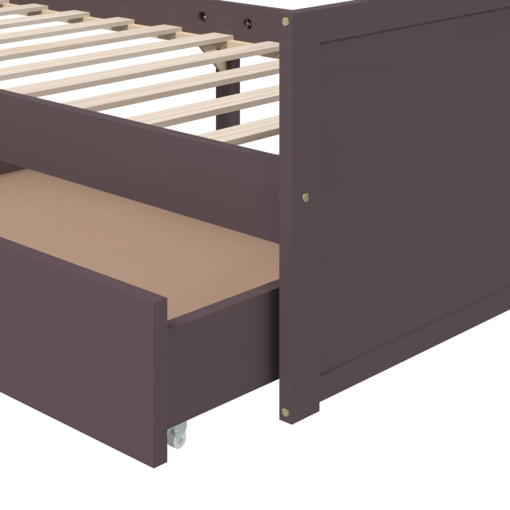 Giroletto Cassetti Marrone Scuro Legno Massello Pino 90x200 cm | homemem39