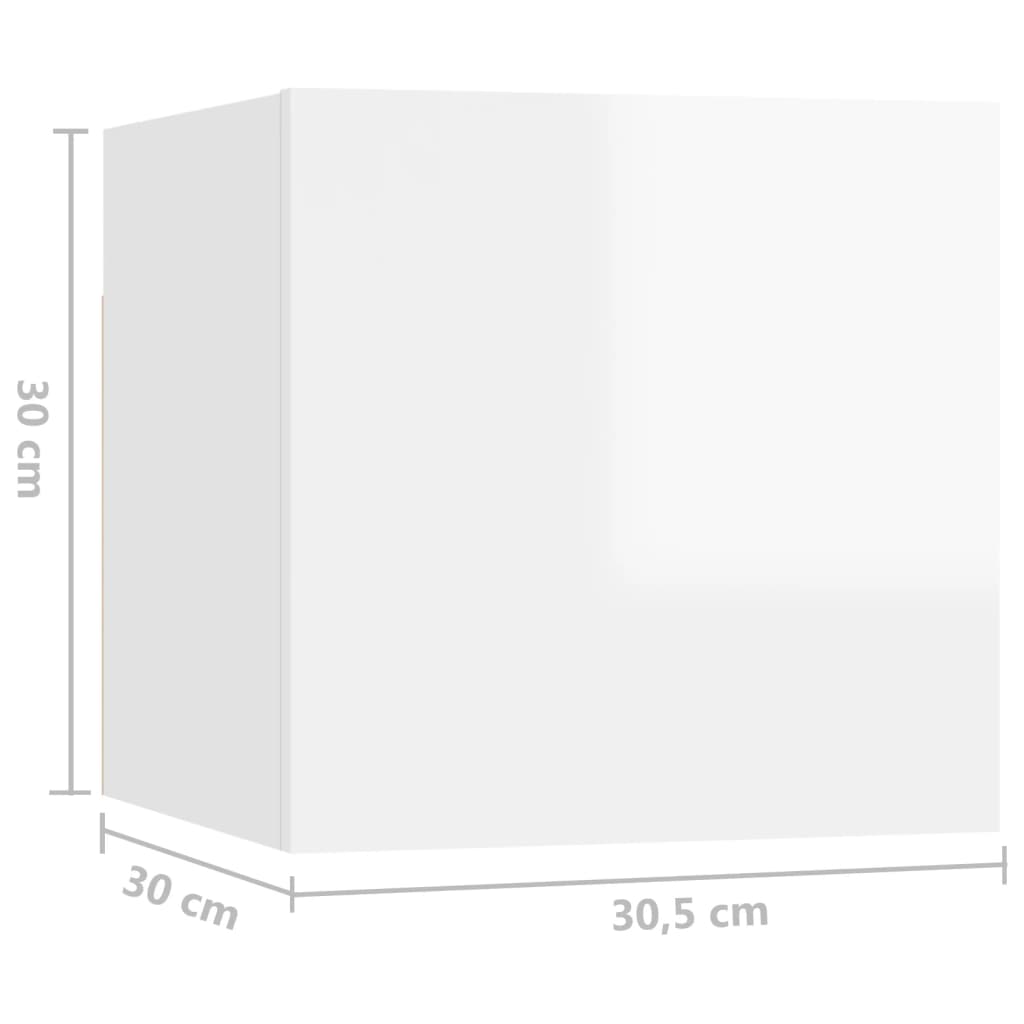 Comodini Bianco Lucido 2 pz 30,5x30x30 cm in Truciolato