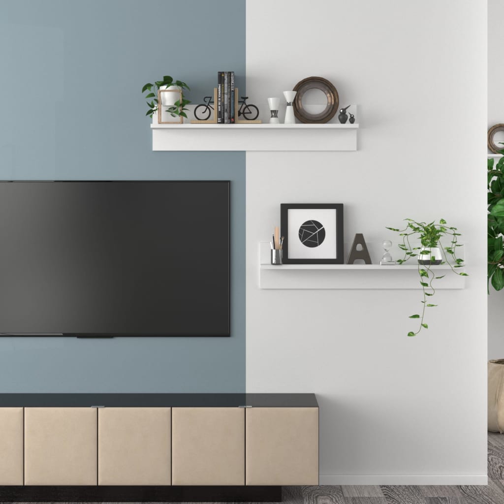 Mensole a Muro 2 pz Bianche 80x11,5x18 cm in Legno Multistrato | homemem39