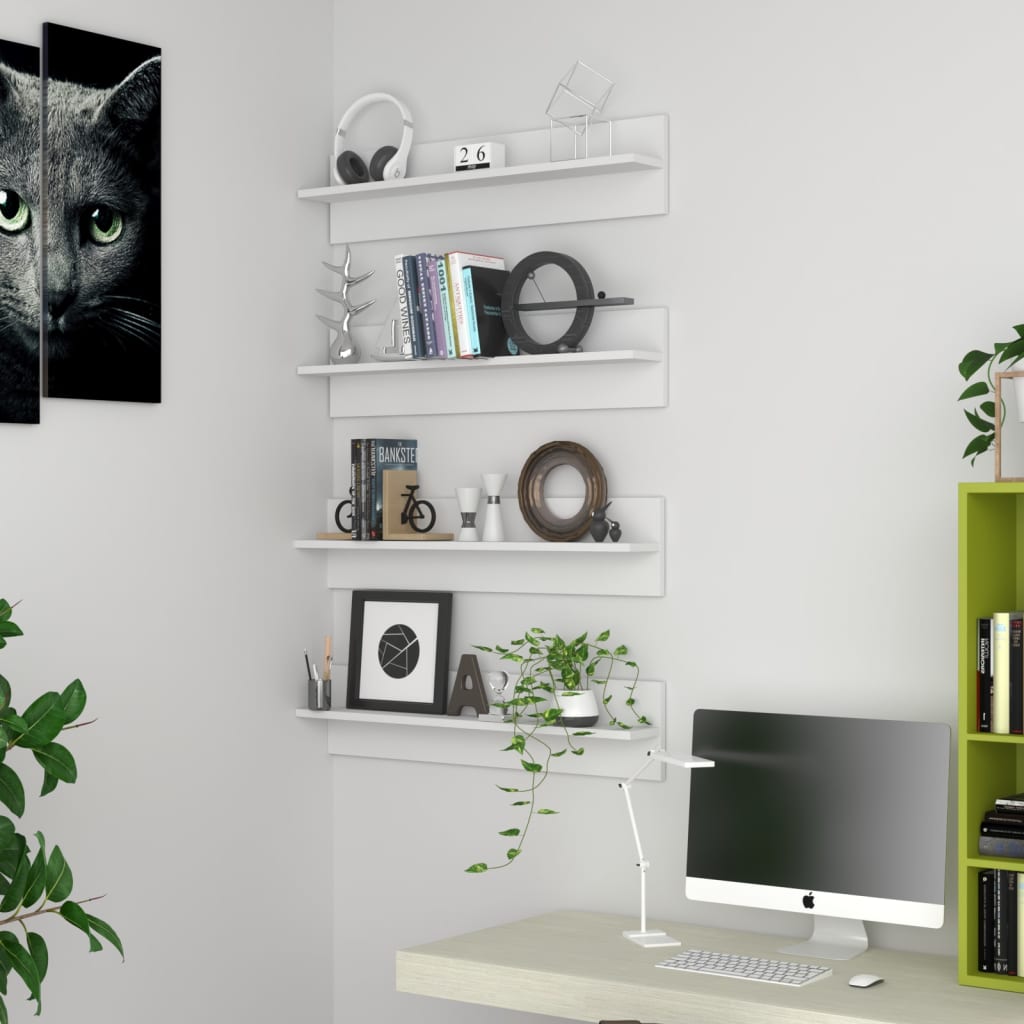 Mensole a Muro 4 pz Bianche 80x11,5x18 cm in Legno Multistrato | homemem39