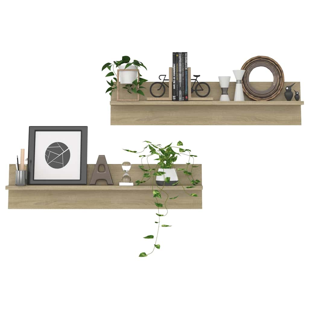 Mensole a Muro 2pz Rovere Sonoma 80x11,5x18cm Legno Multistrato
