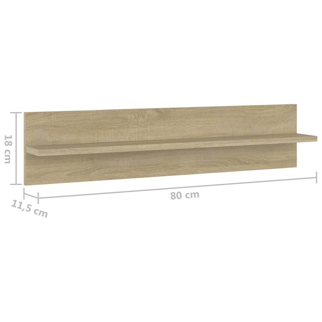 Mensole a Muro 2pz Rovere Sonoma 80x11,5x18cm Legno Multistrato