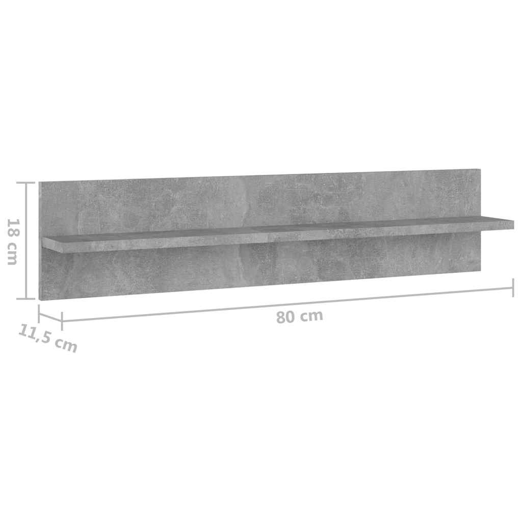 Mensole Muro 2pz Grigio Cemento 80x11,5x18cm Legno Multistrato