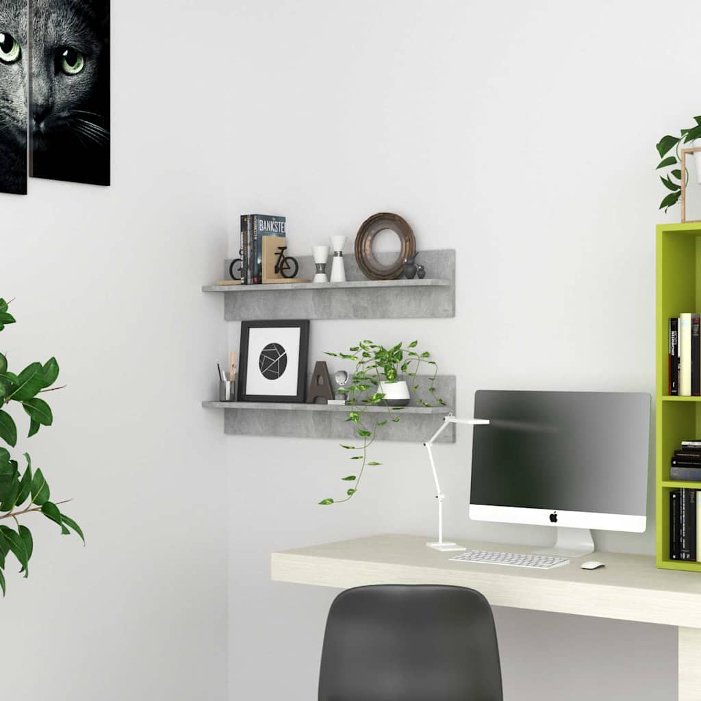 Mensole Muro 2pz Grigio Cemento 80x11,5x18cm Legno Multistrato