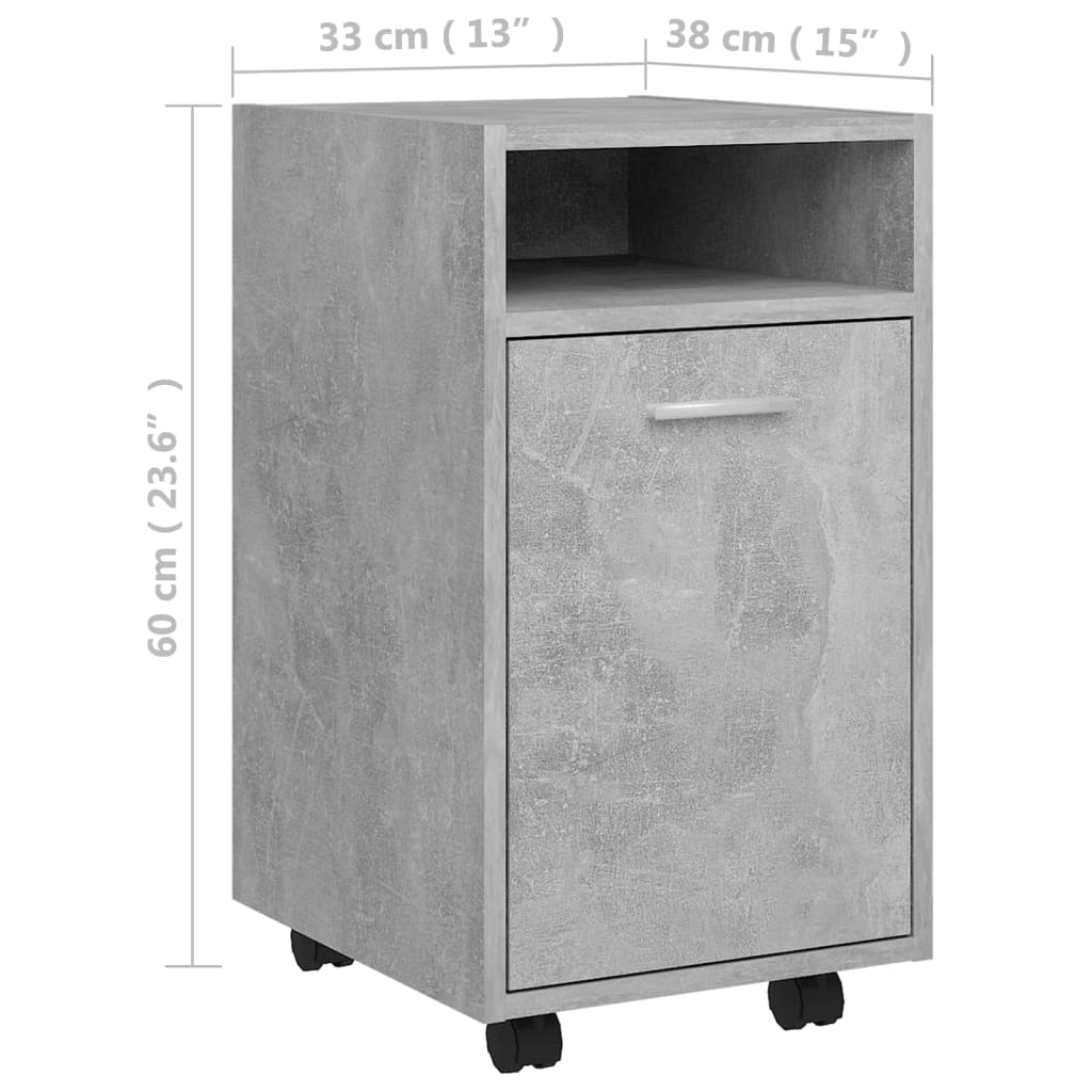 Credenza con Ruote Grigio Cemento 33x38x60 cm Legno Multistrato - homemem39