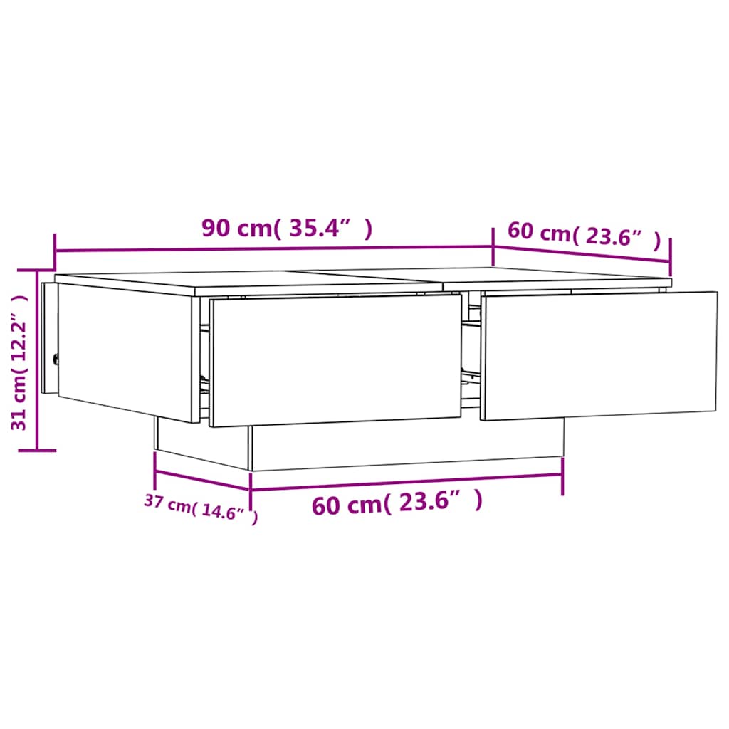 Tavolino da Salotto Grigio Cemento 90x60x31cm Legno Multistrato