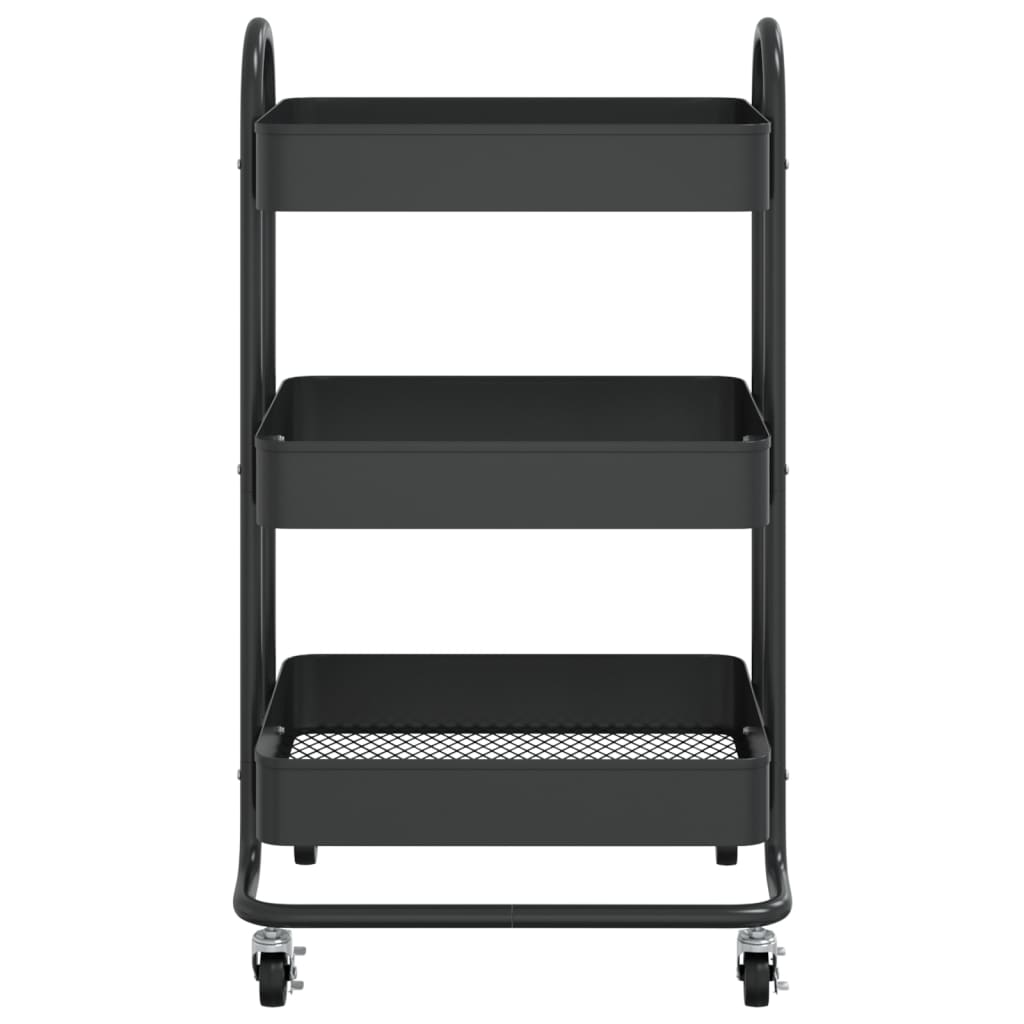 Carrello a 3 Livelli Nero 43x34x79 cm in Acciaio