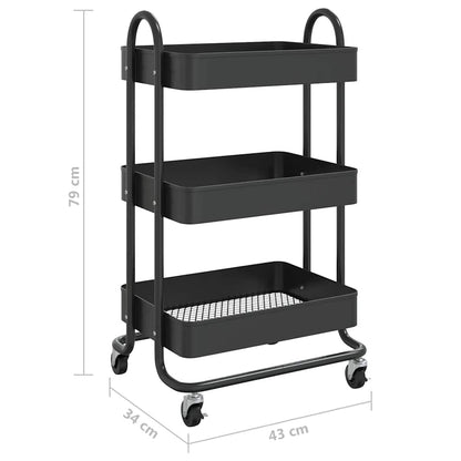 Carrello a 3 Livelli Nero 43x34x79 cm in Acciaio