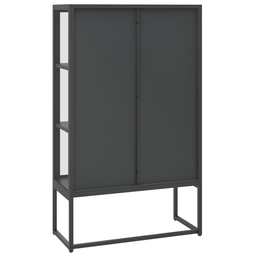 Credenza Alta Antracite 80x35x135 cm Acciaio e Vetro Temperato | homemem39