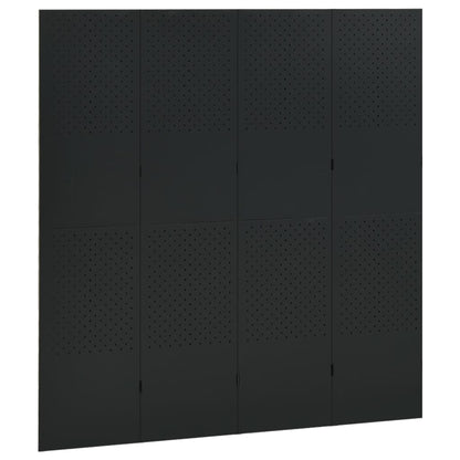 Paravento a 4 Pannelli Nero 160x180 cm in Acciaio | homemem39