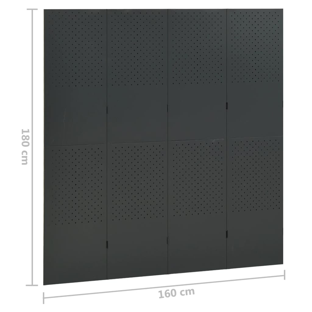 Paravento a 4 Pannelli Antracite 160x180 cm in Acciaio | homemem39
