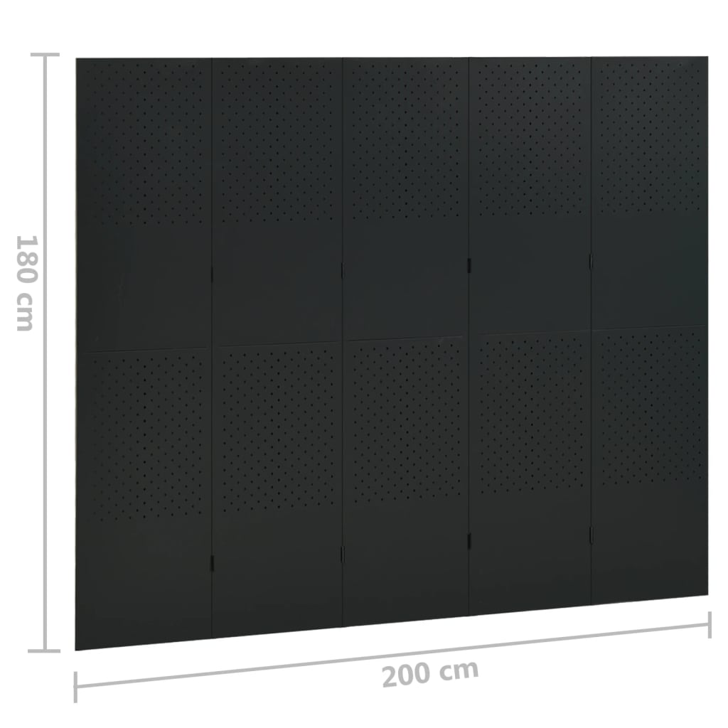 Paravento a 5 Pannelli Nero 200x180 cm in Acciaio | homemem39