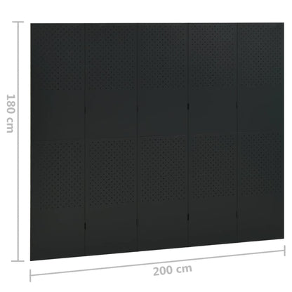 Paravento a 5 Pannelli Nero 200x180 cm in Acciaio | homemem39
