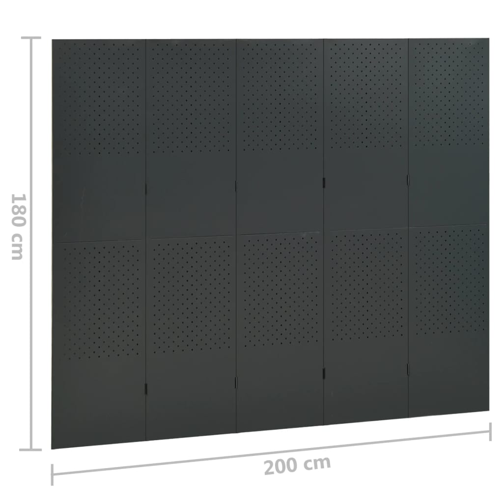 Paravento a 5 Pannelli Antracite 200x180 cm in Acciaio | homemem39