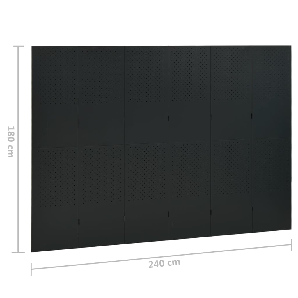 Paravento a 6 Pannelli Nero 240x180 cm in Acciaio | homemem39