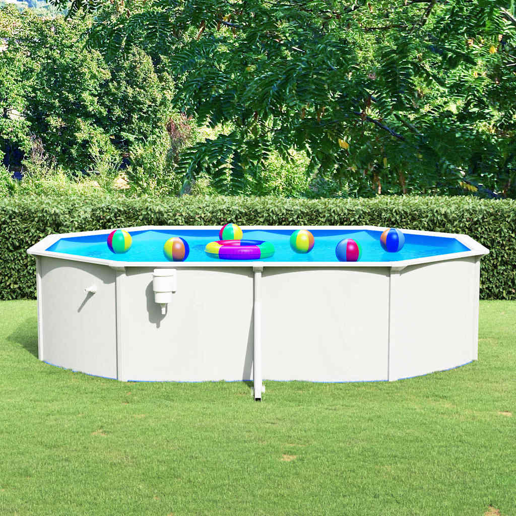 Piscina con Pareti in Acciaio Ovale 490x360x120 cm Bianca - homemem39