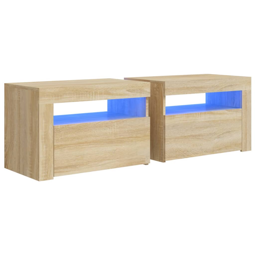 Comodini 2 pz con Luci LED Rovere Sonoma 60x35x40 cm - homemem39