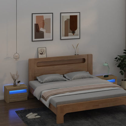 Comodini 2 pz con Luci LED Rovere Sonoma 60x35x40 cm - homemem39