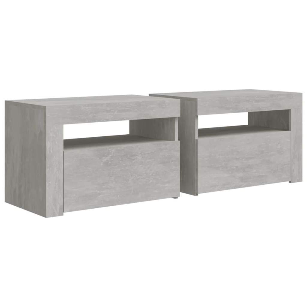 Comodini 2 pz con Luci a LED Grigio Cemento 60x35x40 cm - homemem39