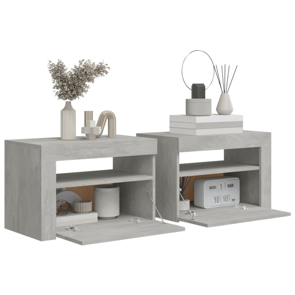 Comodini 2 pz con Luci a LED Grigio Cemento 60x35x40 cm - homemem39