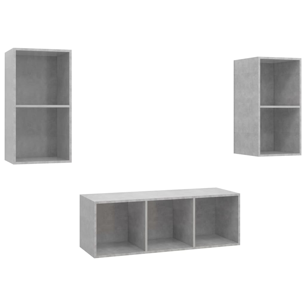 Set Porta TV 3 pz Grigio Cemento in Truciolato - homemem39