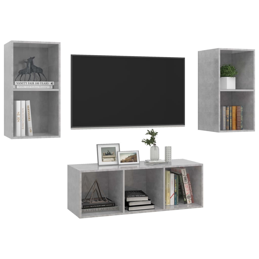Set Porta TV 3 pz Grigio Cemento in Truciolato - homemem39