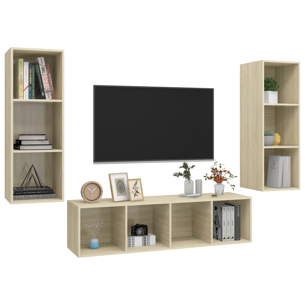 Set Porta TV 3 pz Rovere Sonoma in Truciolato - homemem39
