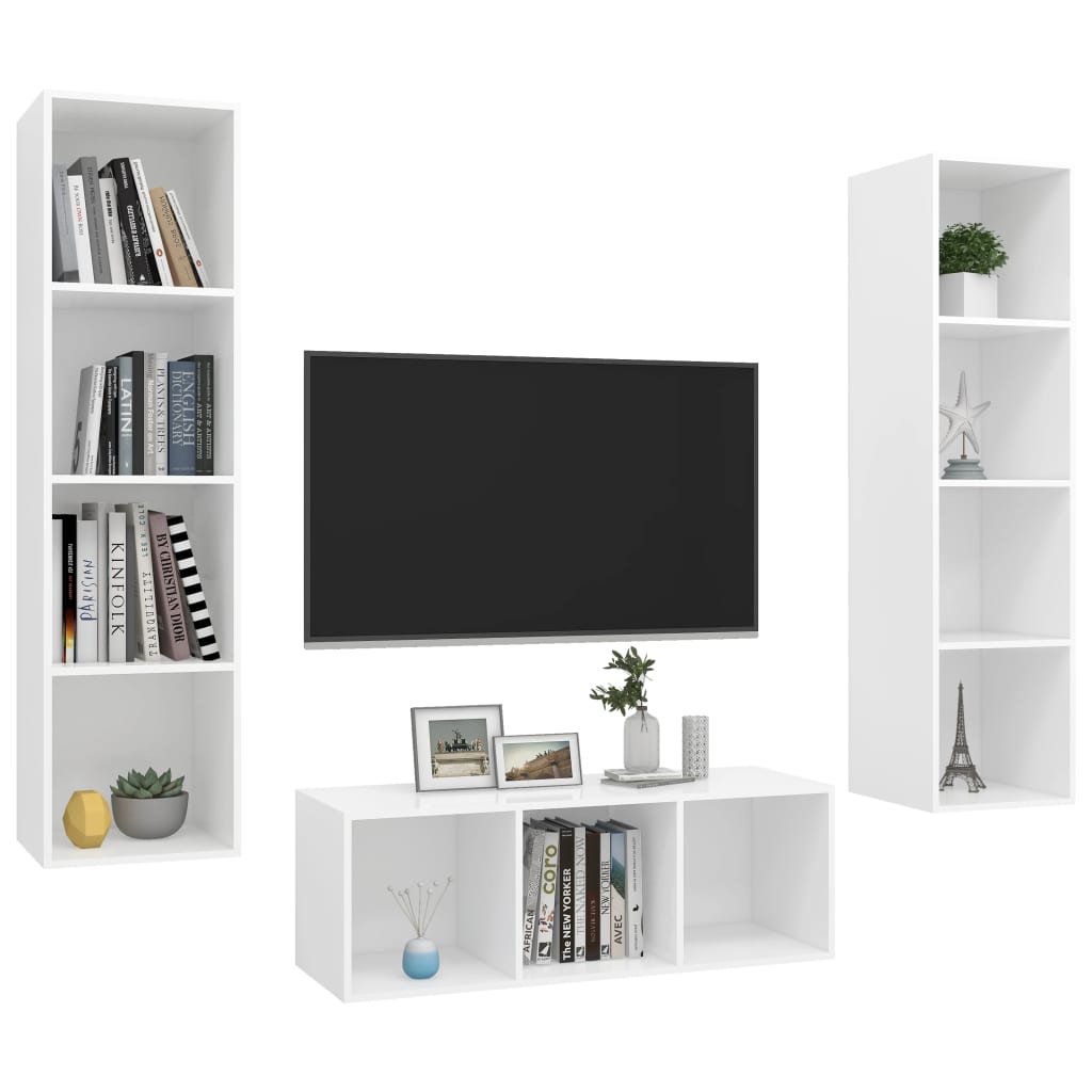 Set Mobile TV 3 pz Bianco in Truciolato - homemem39
