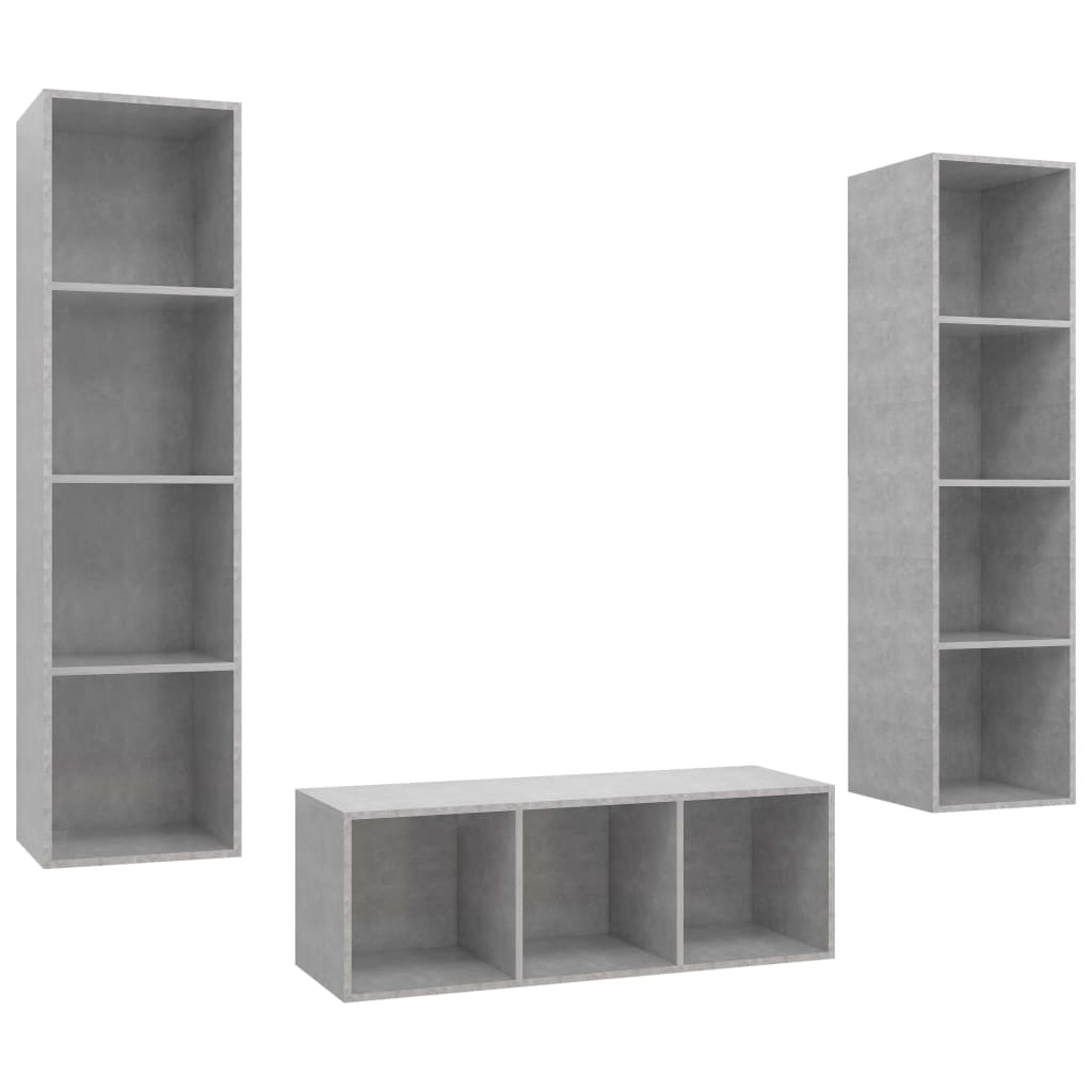 Set Porta TV 3 pz Grigio Cemento in Truciolato - homemem39