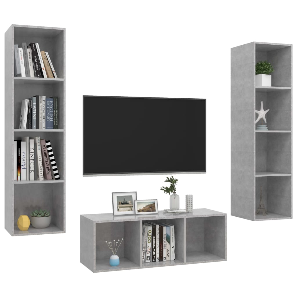 Set Porta TV 3 pz Grigio Cemento in Truciolato - homemem39