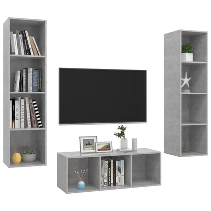 Set Porta TV 3 pz Grigio Cemento in Truciolato - homemem39