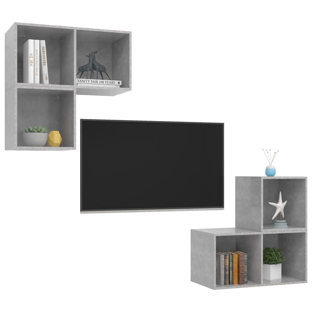 Set Porta TV 4 pz Grigio Cemento in Truciolato - homemem39