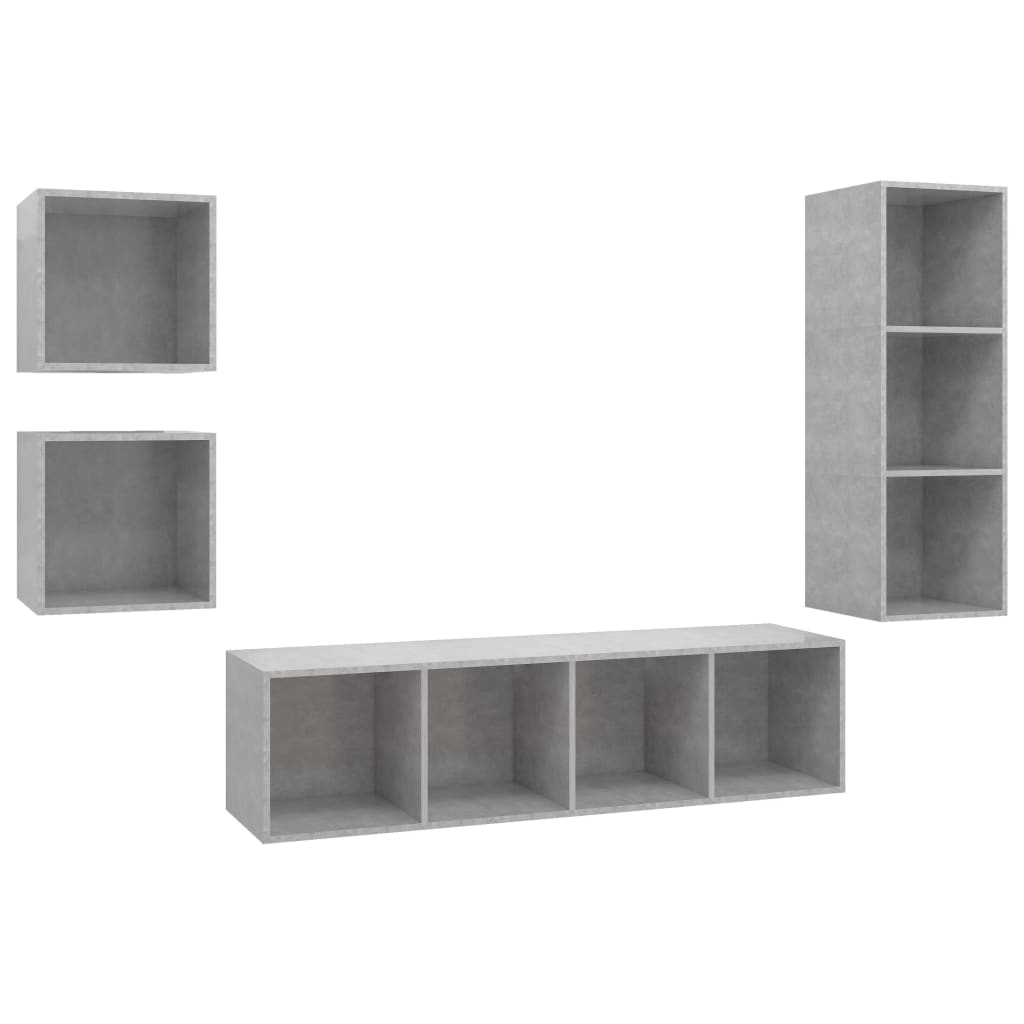 Set Porta TV 4 pz Grigio Cemento in Truciolato - homemem39