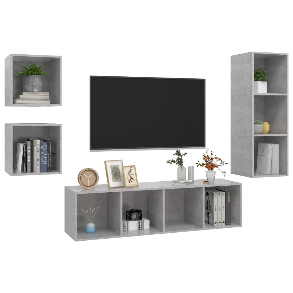 Set Porta TV 4 pz Grigio Cemento in Truciolato - homemem39