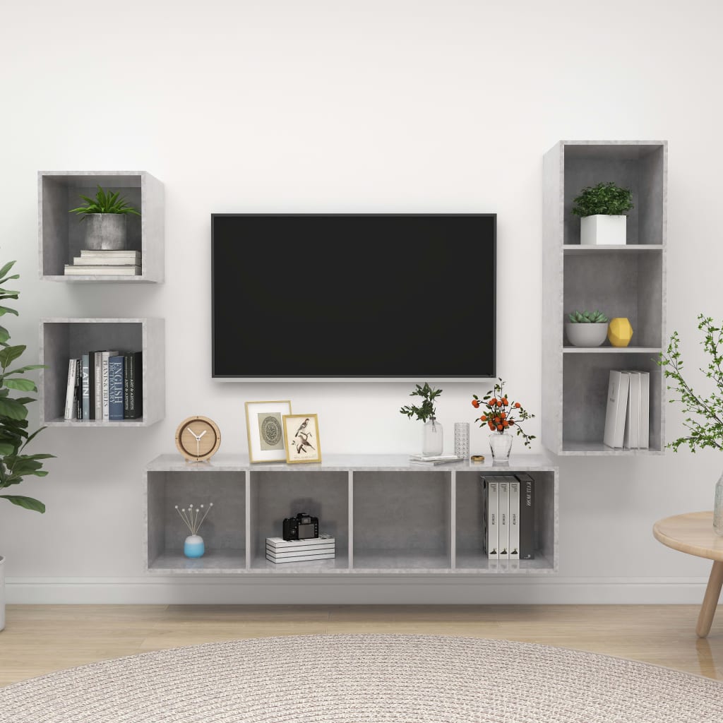 Set Porta TV 4 pz Grigio Cemento in Truciolato - homemem39